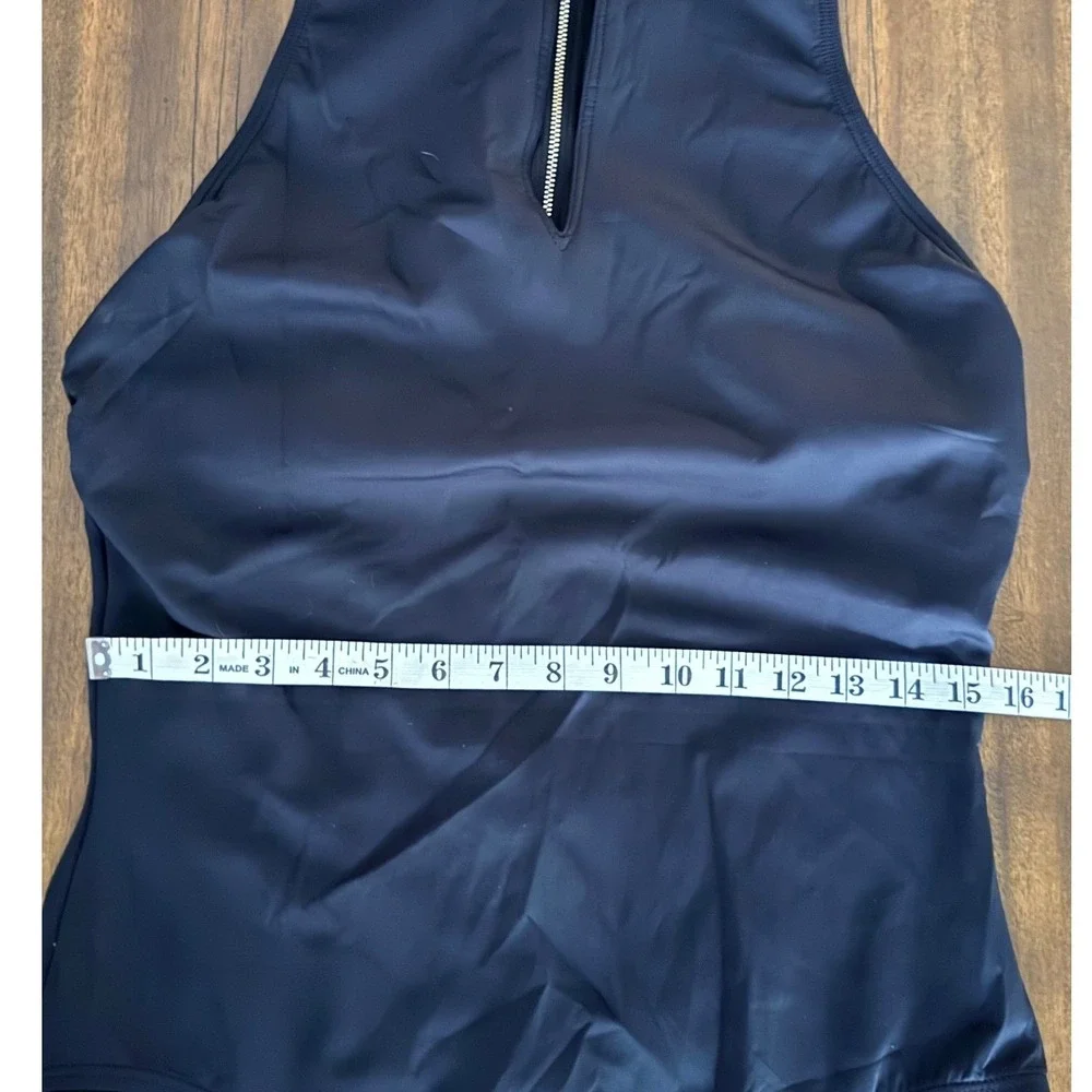 Calvin Klein Womens Black High Neck Keyhole Zipper One Piece Swimsuit 14